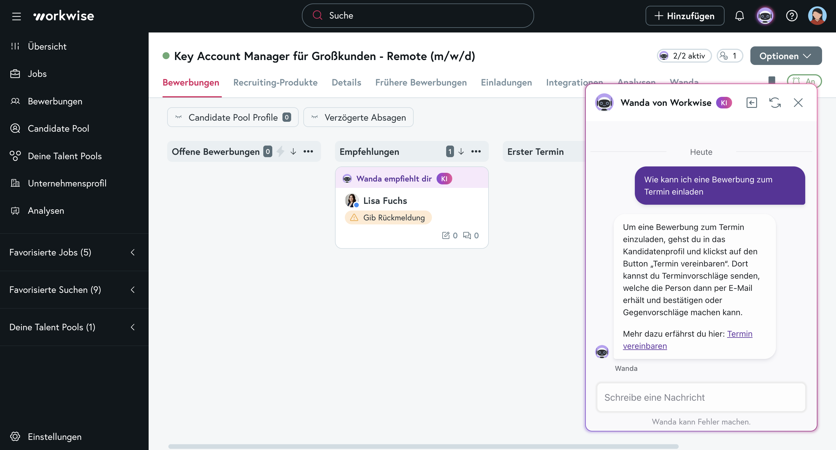 Chat mit Wanda, in welchem Wanda erklärt, wie man