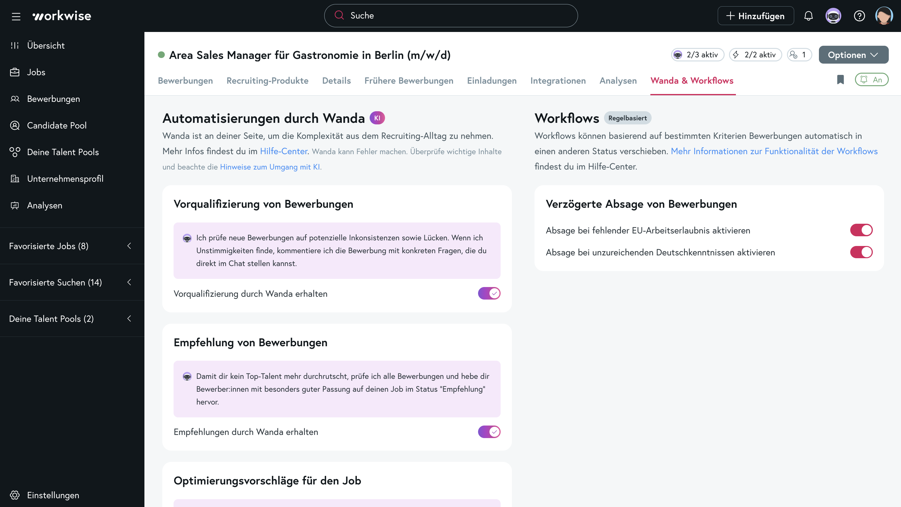 Workflows im Job bearbeiten