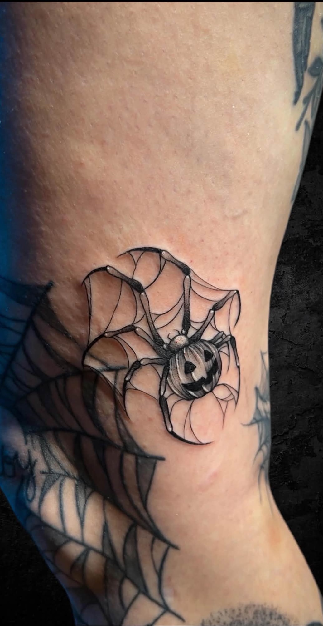 3d spider black and white tattoo