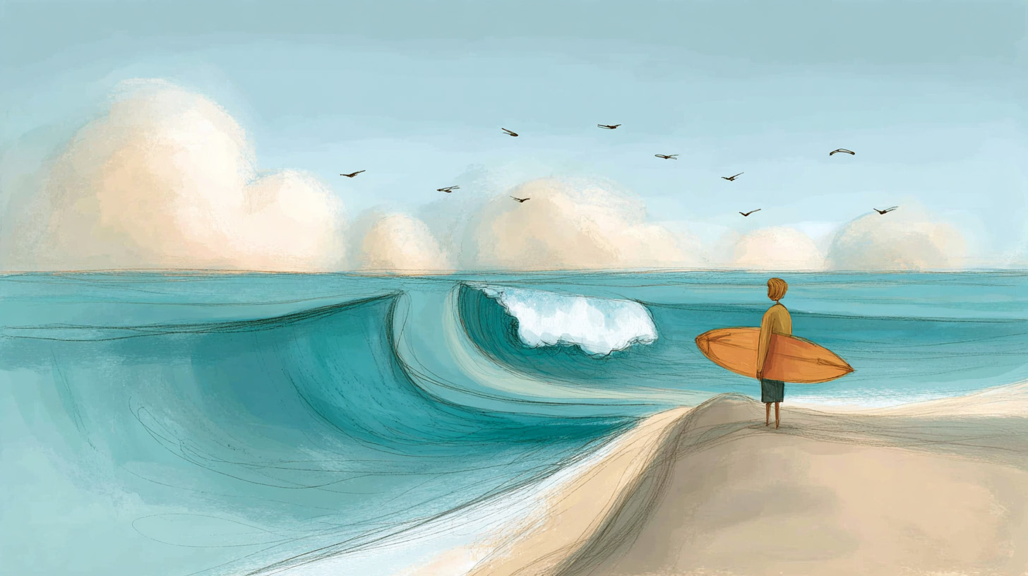 A surfer on the beach illustration