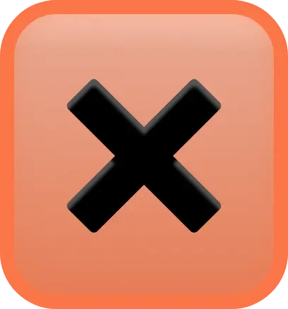 Black close icon in the shape of an X on a rounded square orange background.