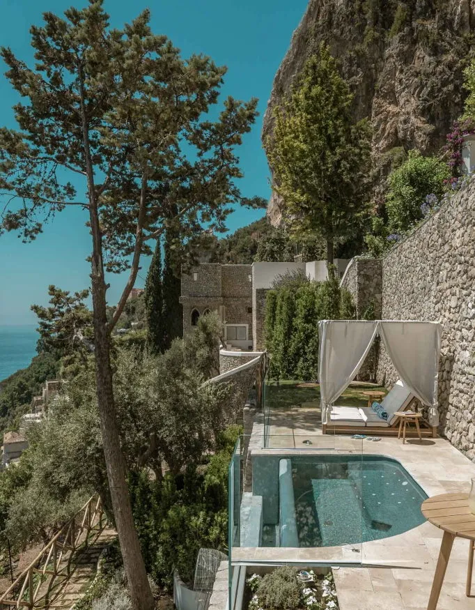 A private balcony with swimmingpool at Borgo Santandrea.