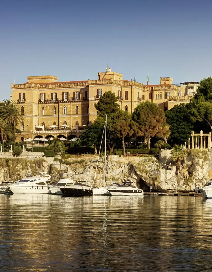 Exterior of Villa Igiea, a Rocco Forte Hotel from the sea.