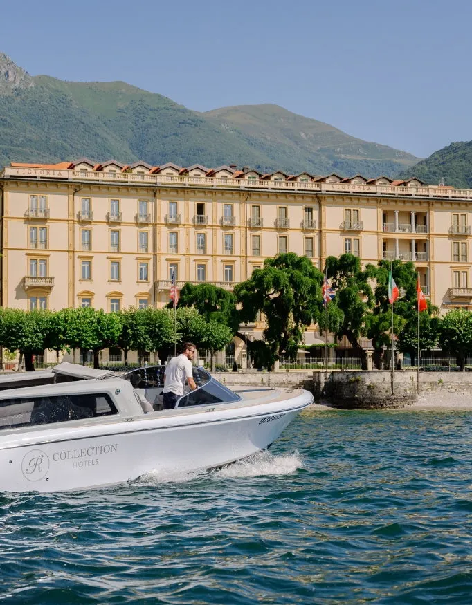 Exterior view of the Grand Hotel Victoria Concept & Spa from the lake.