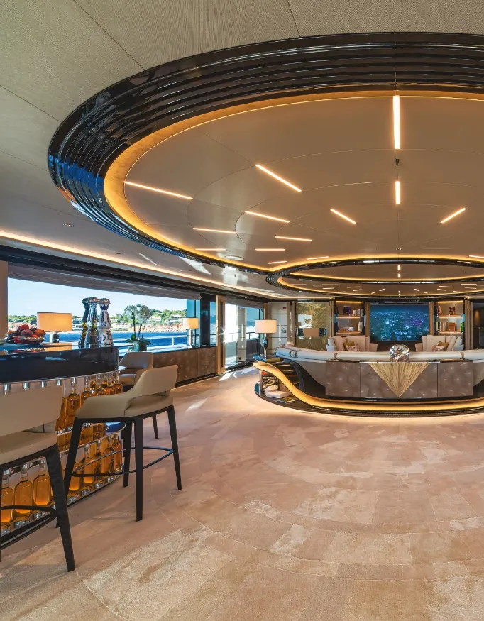 Project X Superyacht interior. Beautifully styled with warm colours and soft materials.