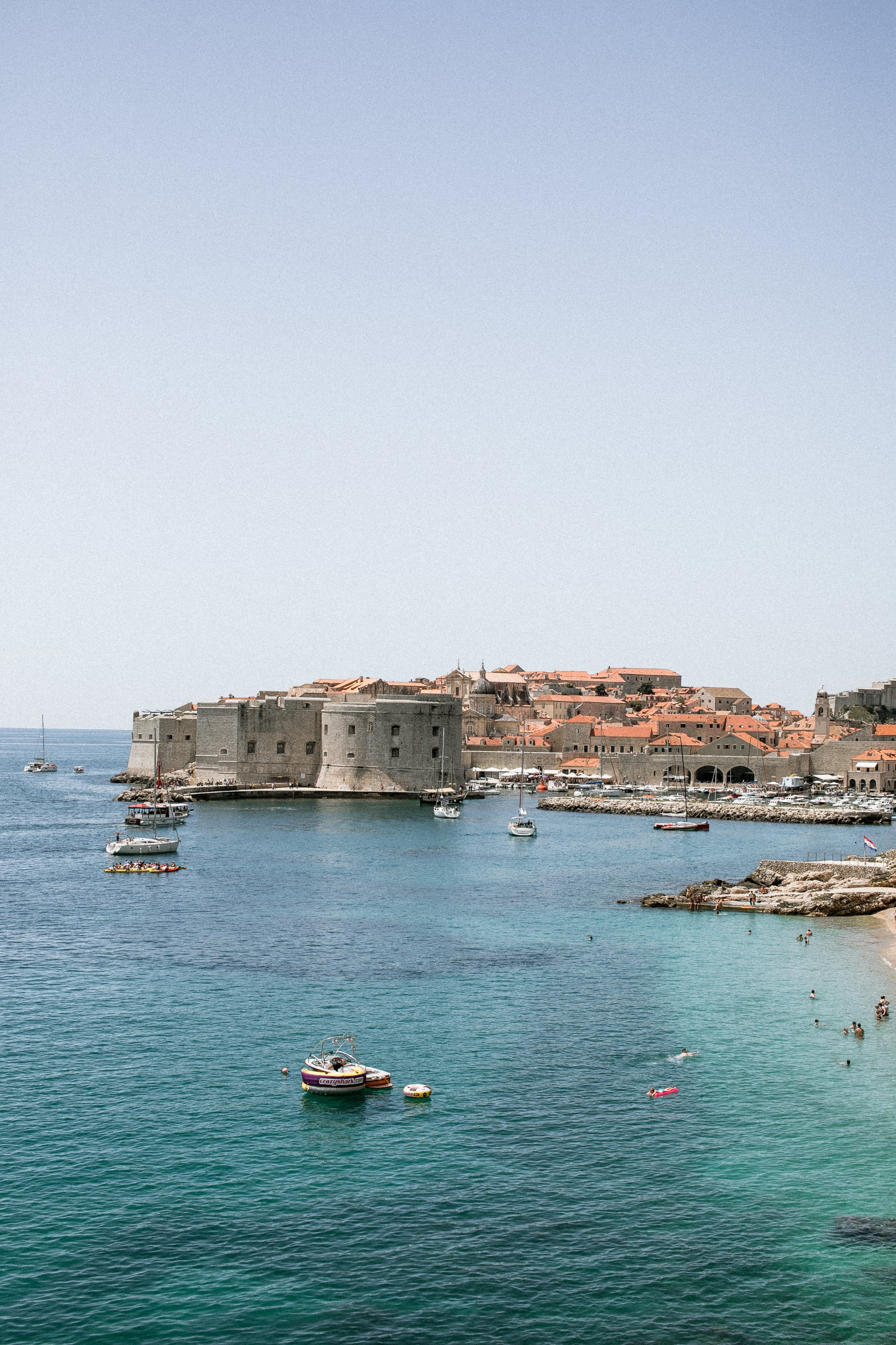 A birds eye view of the city centre of Dubrovnik from a far.