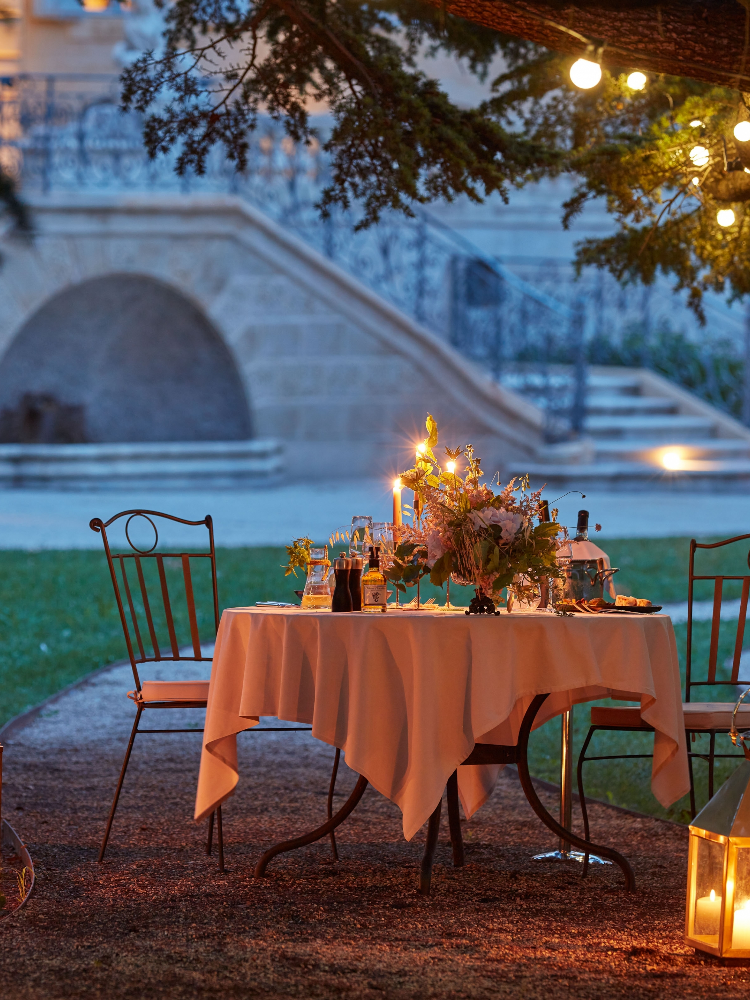 Romantic dinner with candle light at Château de Fonscolombe.