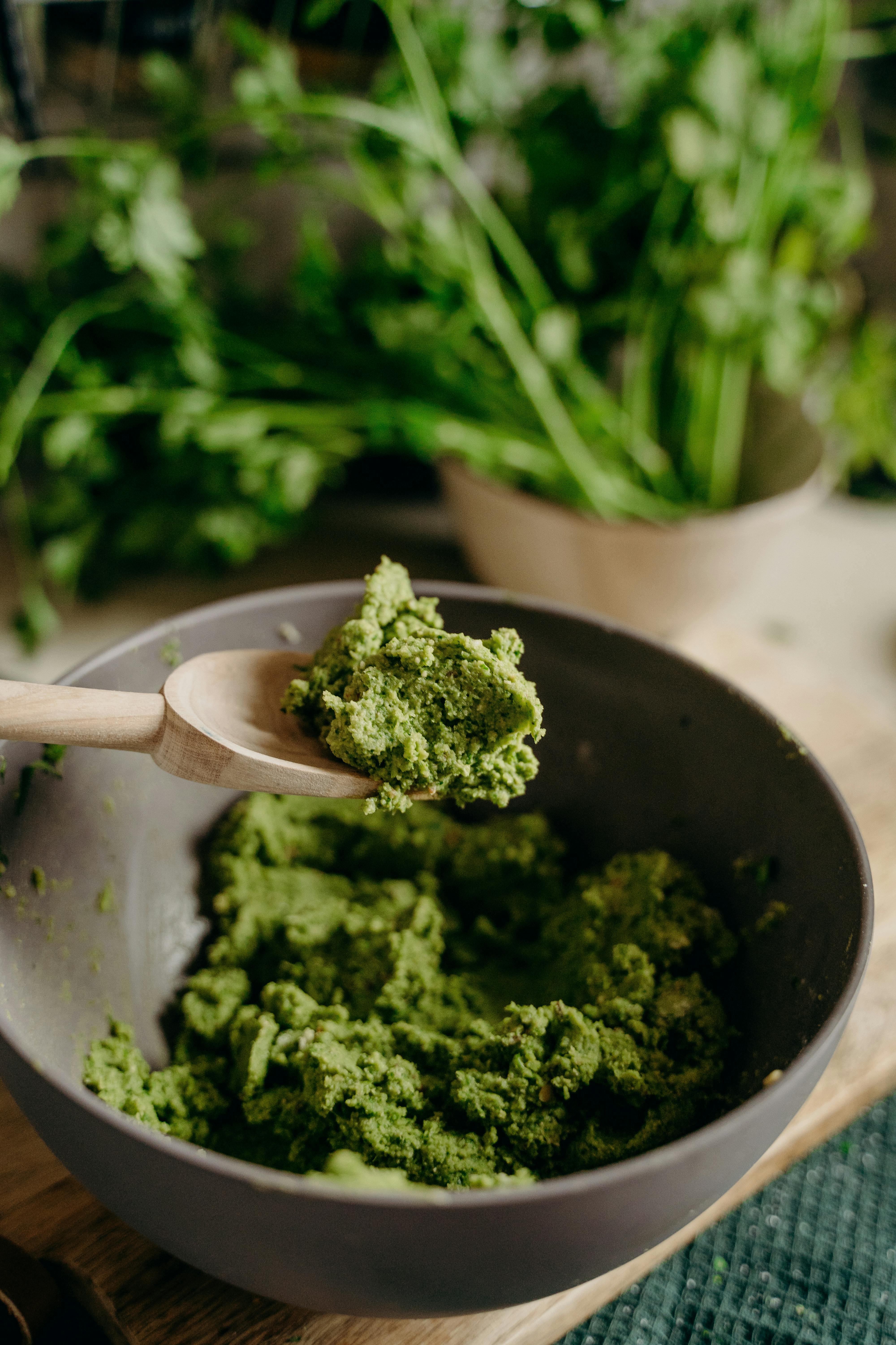 Pesto making.