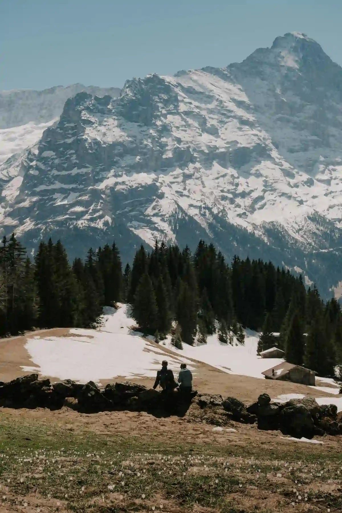 A couple enjoying the view of the Swiss Alps.
