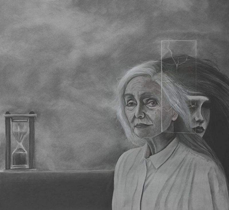 Vida Efímera — charcoal drawing by Erik Chamorro, 2023, 90 x 80 cm