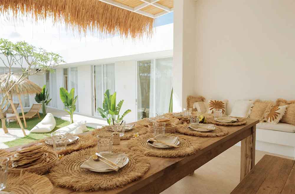 a lunch table at a surf resort