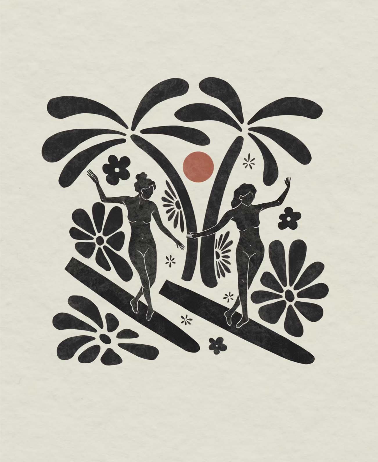 girls on surfboard illustration