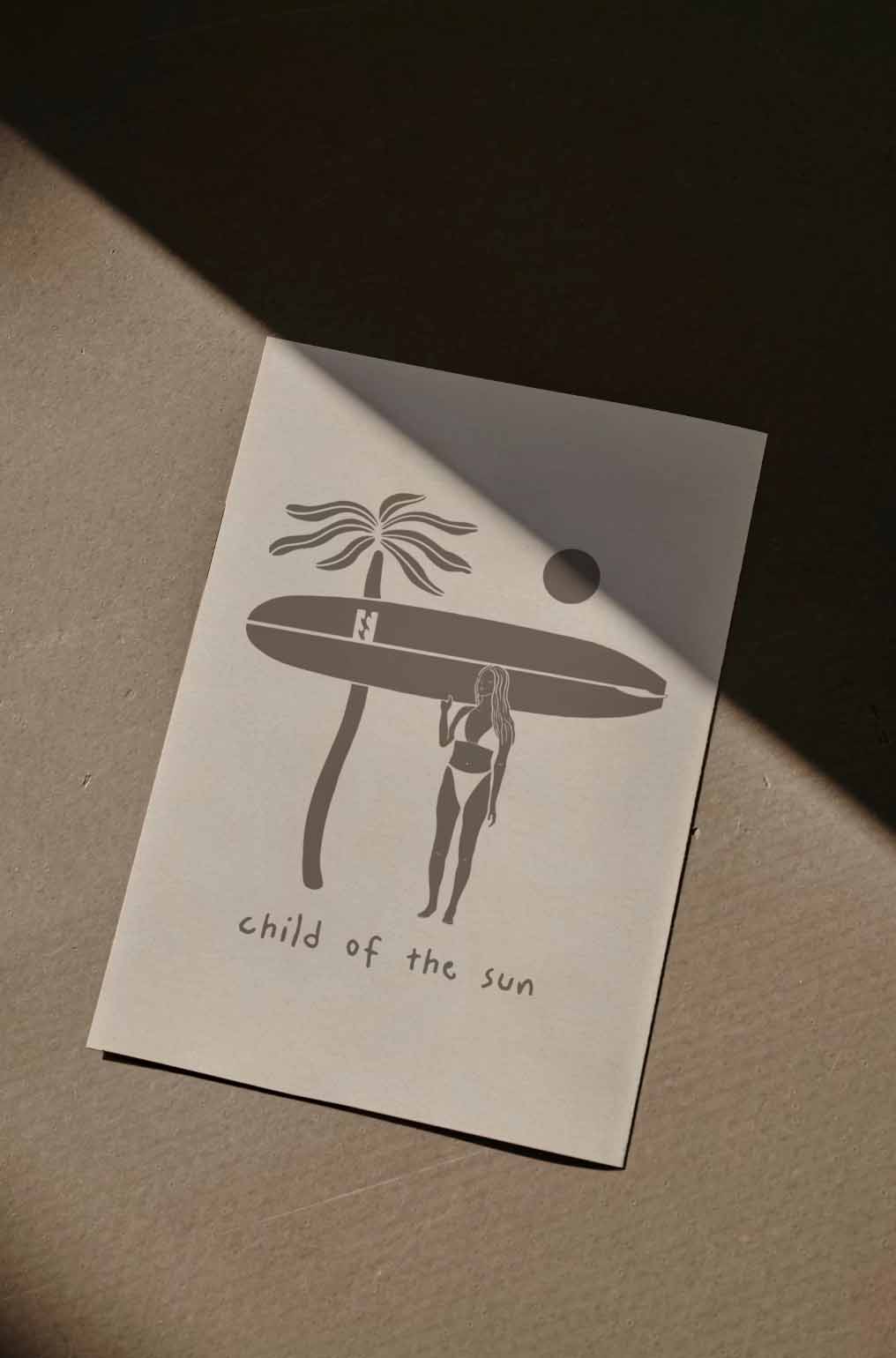 a girl with a surfboard illustration