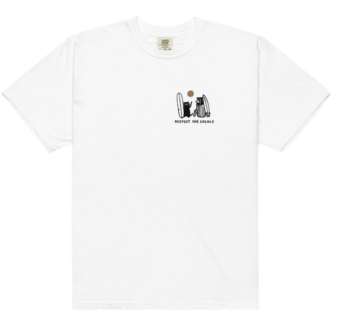 a white t shirt with a racon and surfboard