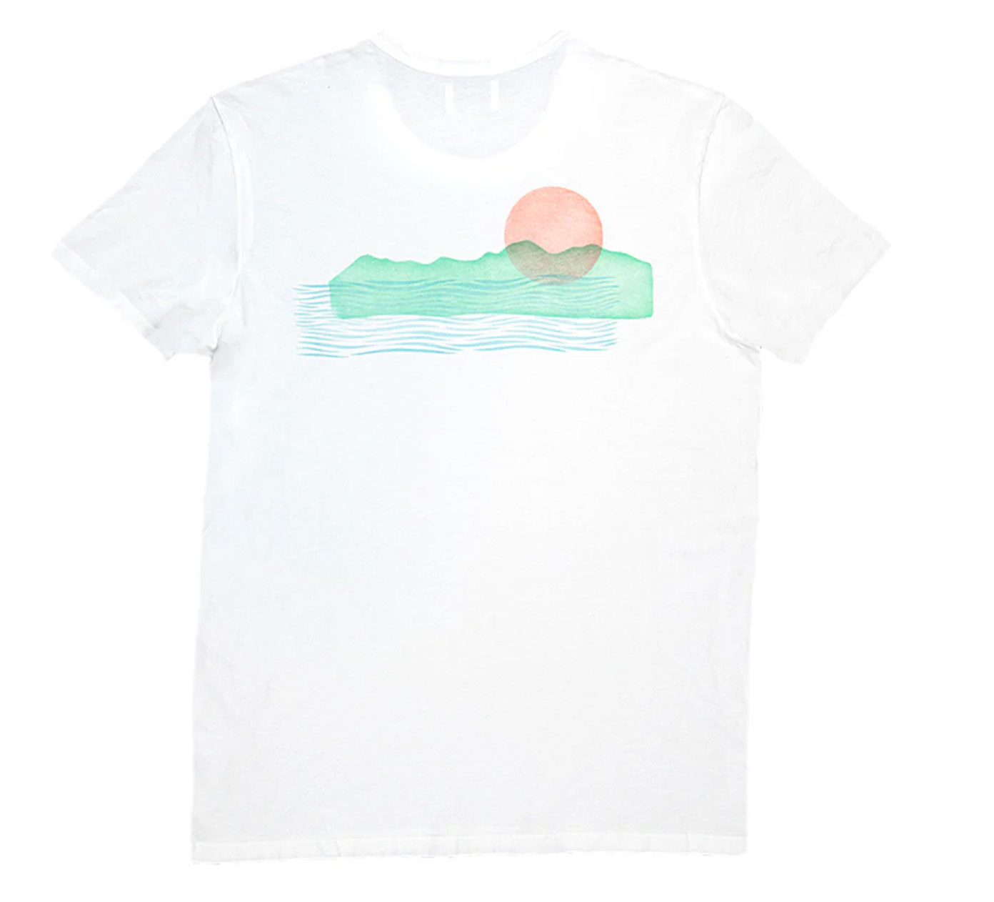 a t shirt with a sun and wave drawing