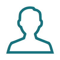 Simplified dark teal icon of a user silhouette with a head and shoulders outline.