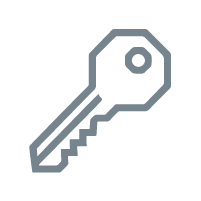 Gray key icon with a round hole at the head and a jagged blade.