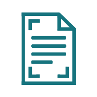 Dark teal icon of a document with lines representing text and a folded corner.