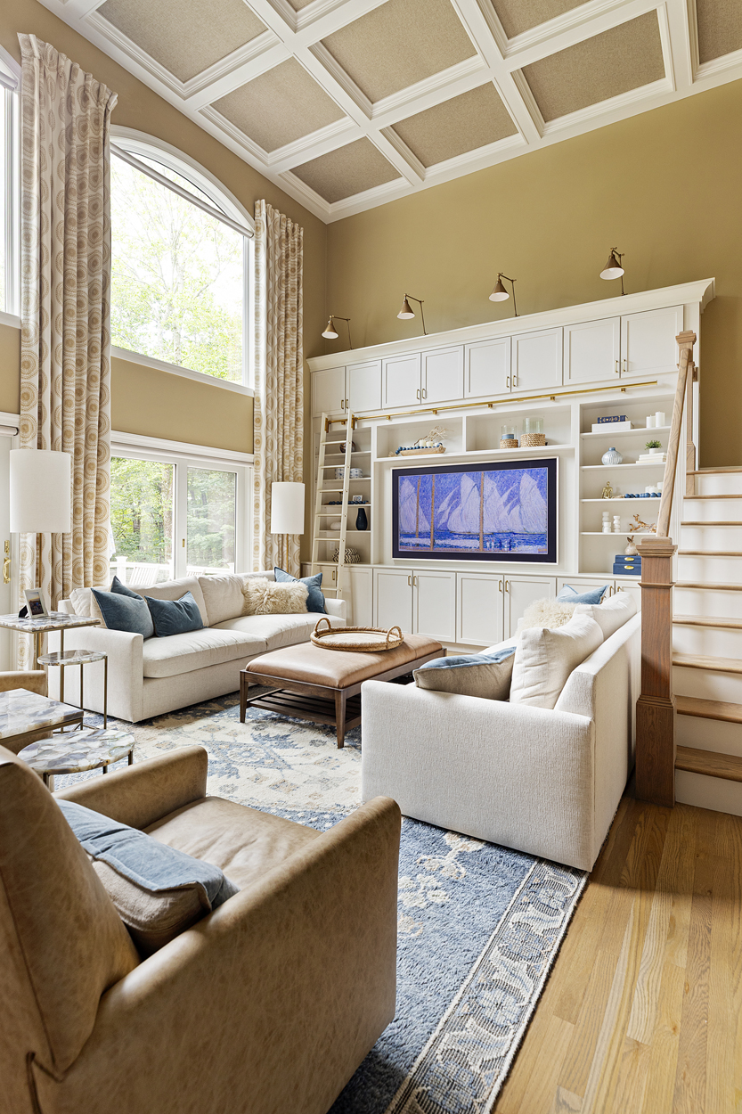 Acoustic panels were seamlessly integrated within the framework to control sound transmission and soften echo throughout the home