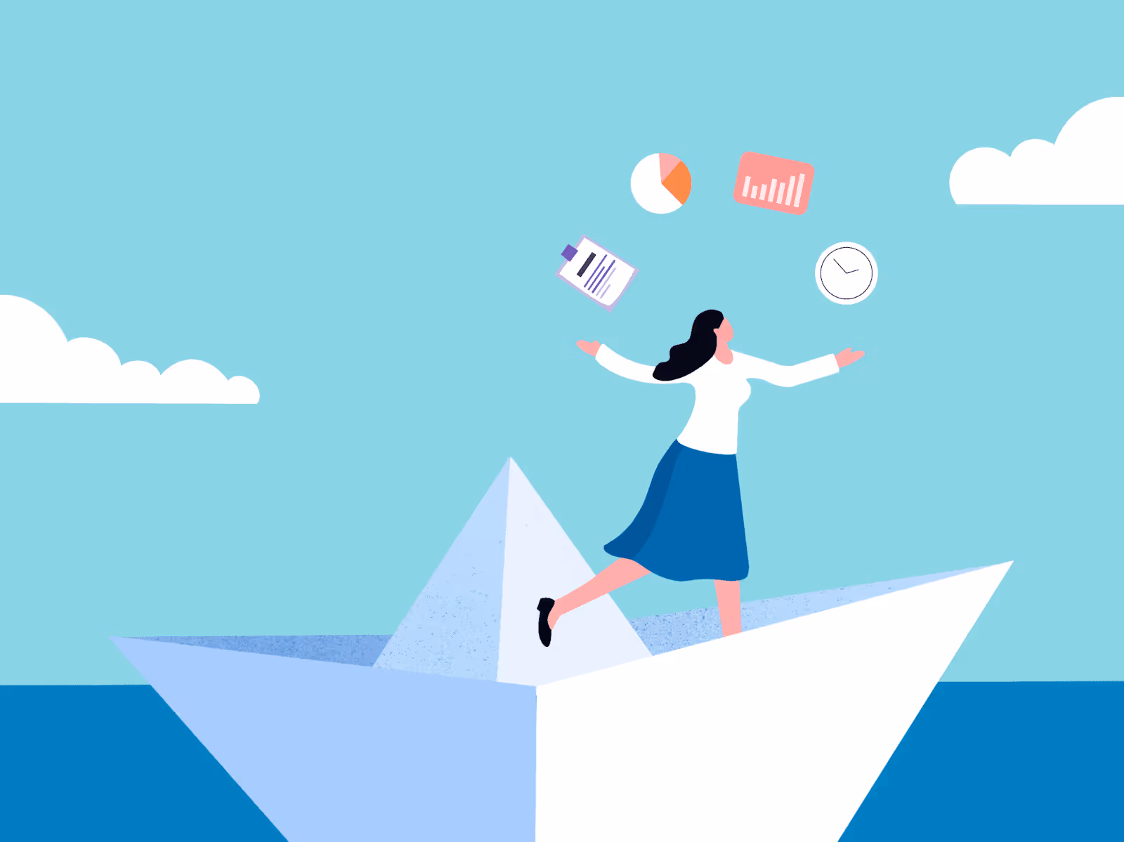 Illustration showing an accountant sailing through the year-end close process