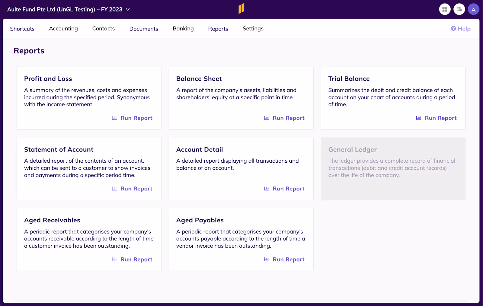 A reporting dashboard of the Eleven's accounting software