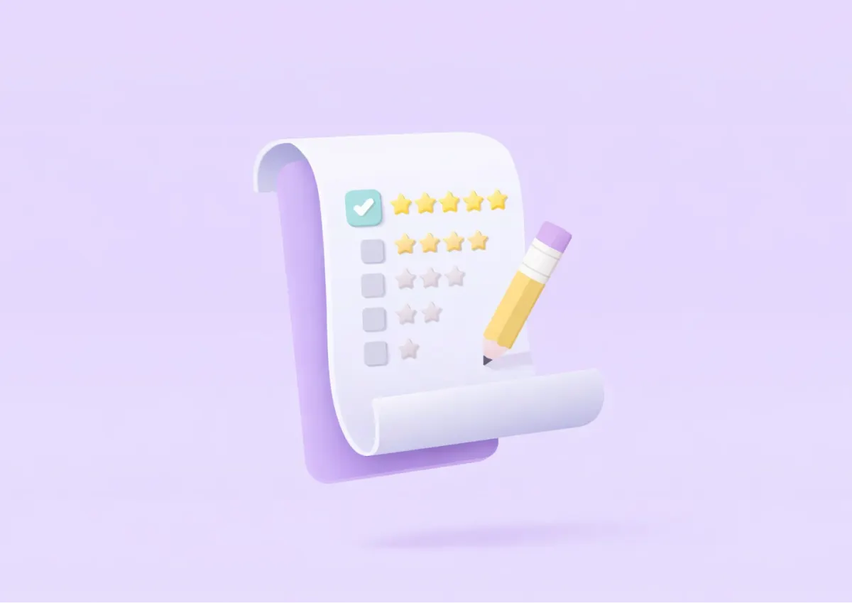 Illustration of a paper calendar with checkmarks and a pencil on a purple background.