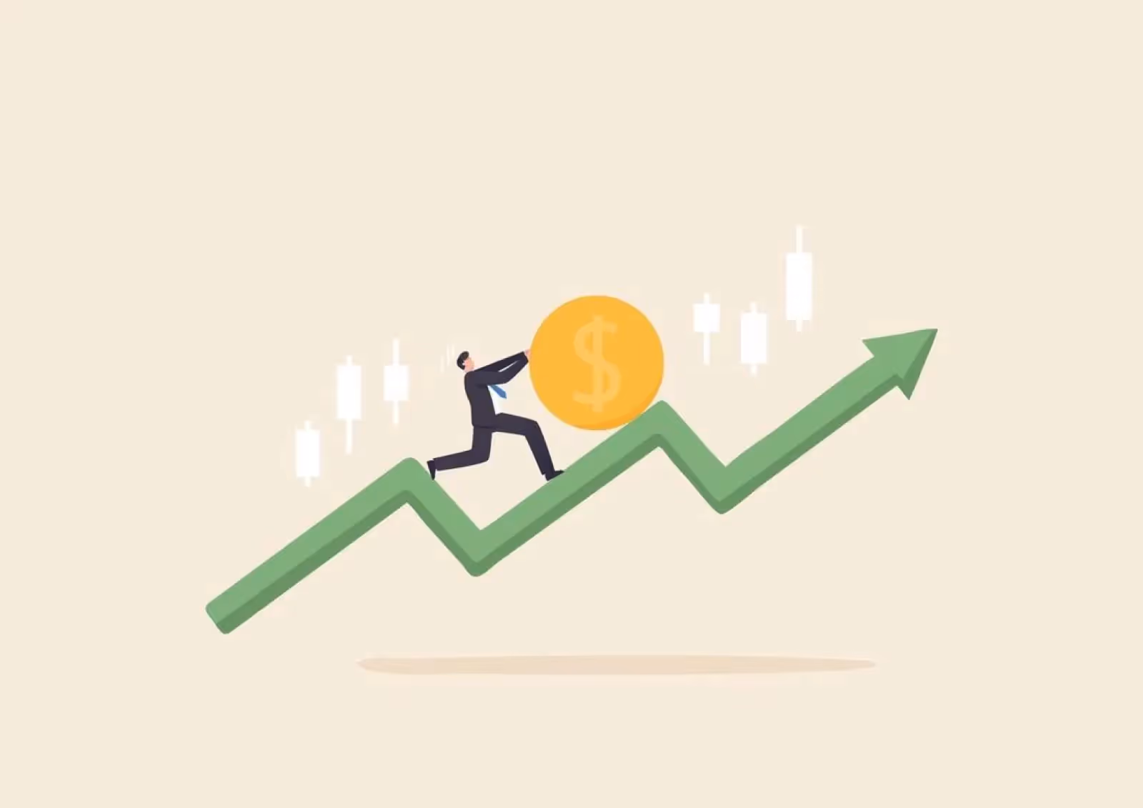 Illustration of revenue growth on an upward financial chart in accounting.