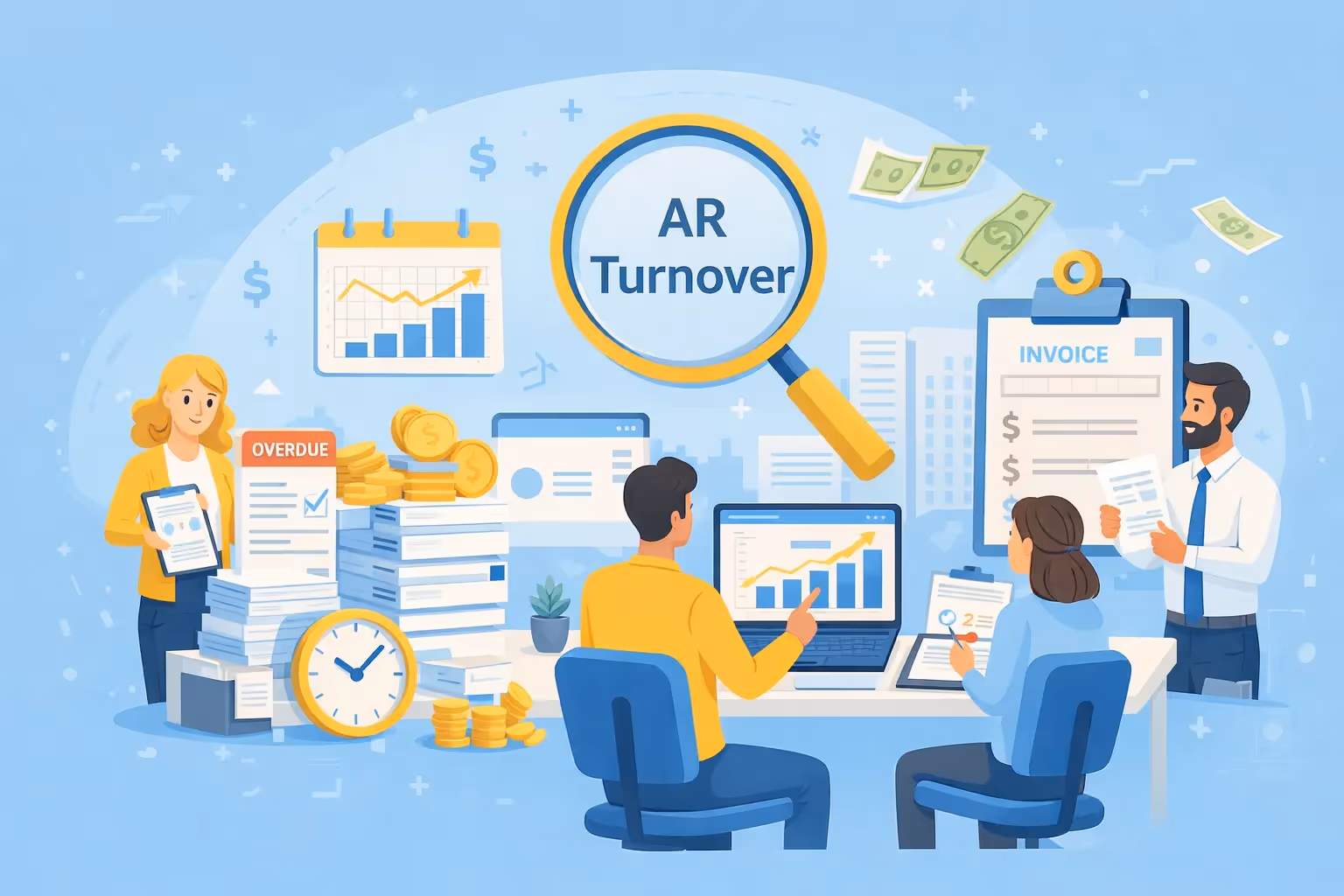 Finance team tracking invoice payments and accounts receivable turnover.