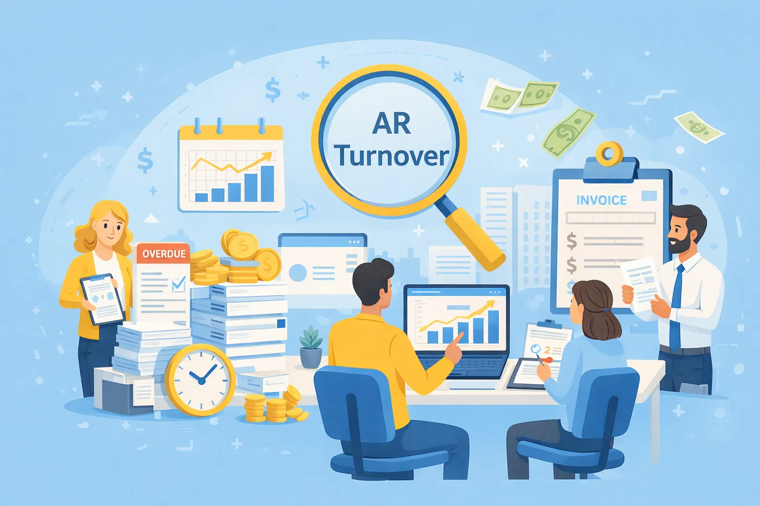 Finance team tracking invoice payments and accounts receivable turnover.