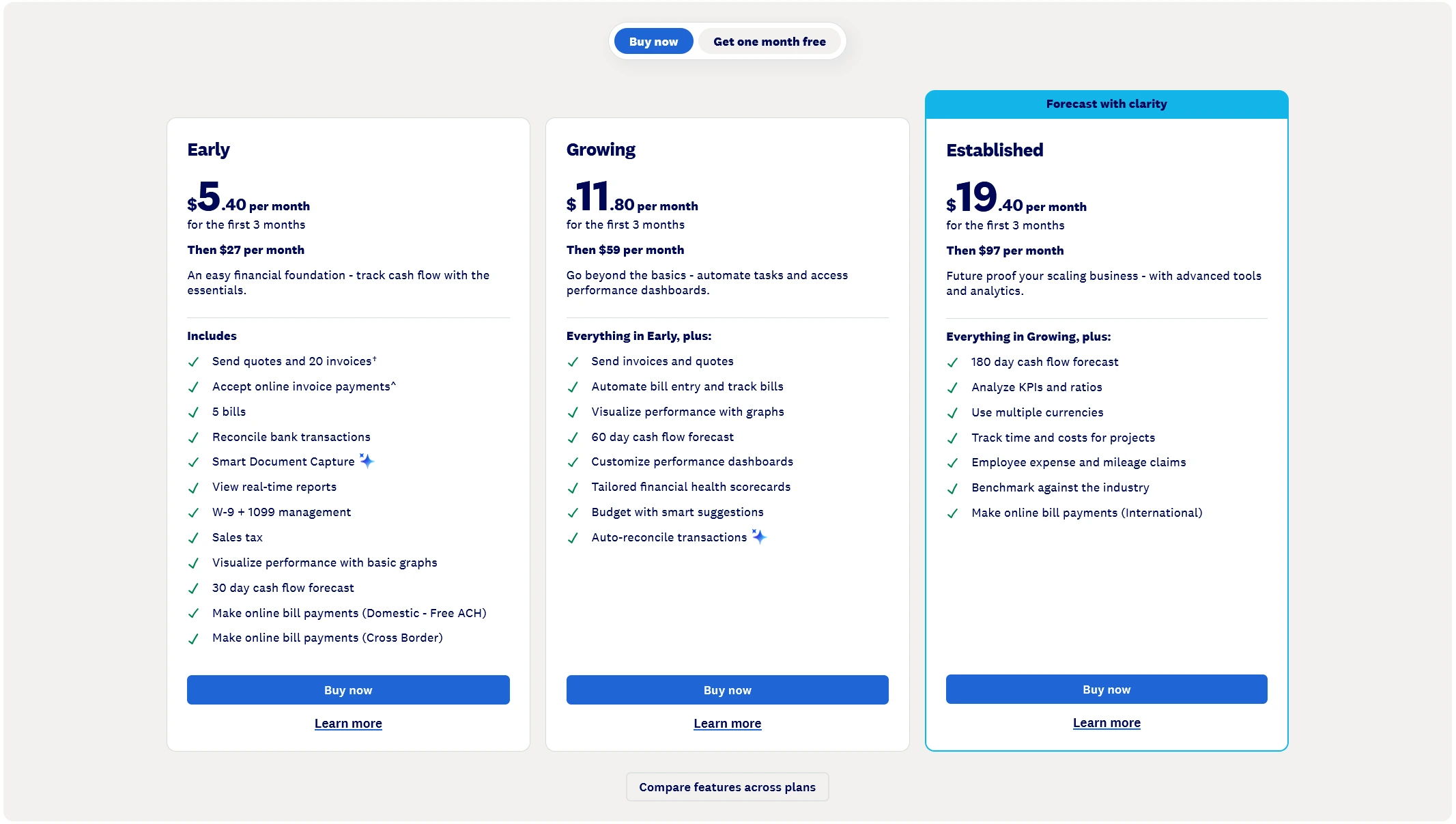 Xero's pricing page