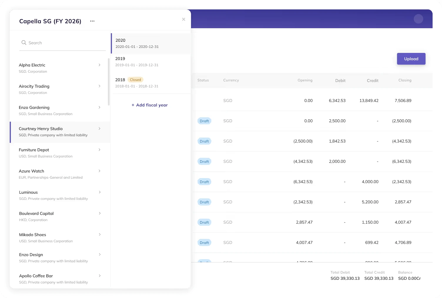 Eleven's multi-entity accounting feature
