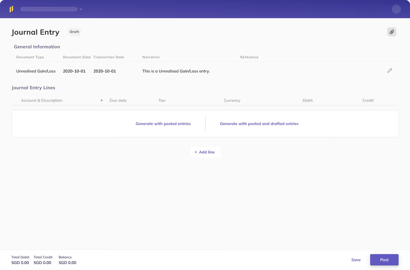 Eleven's journal entries generator and editor