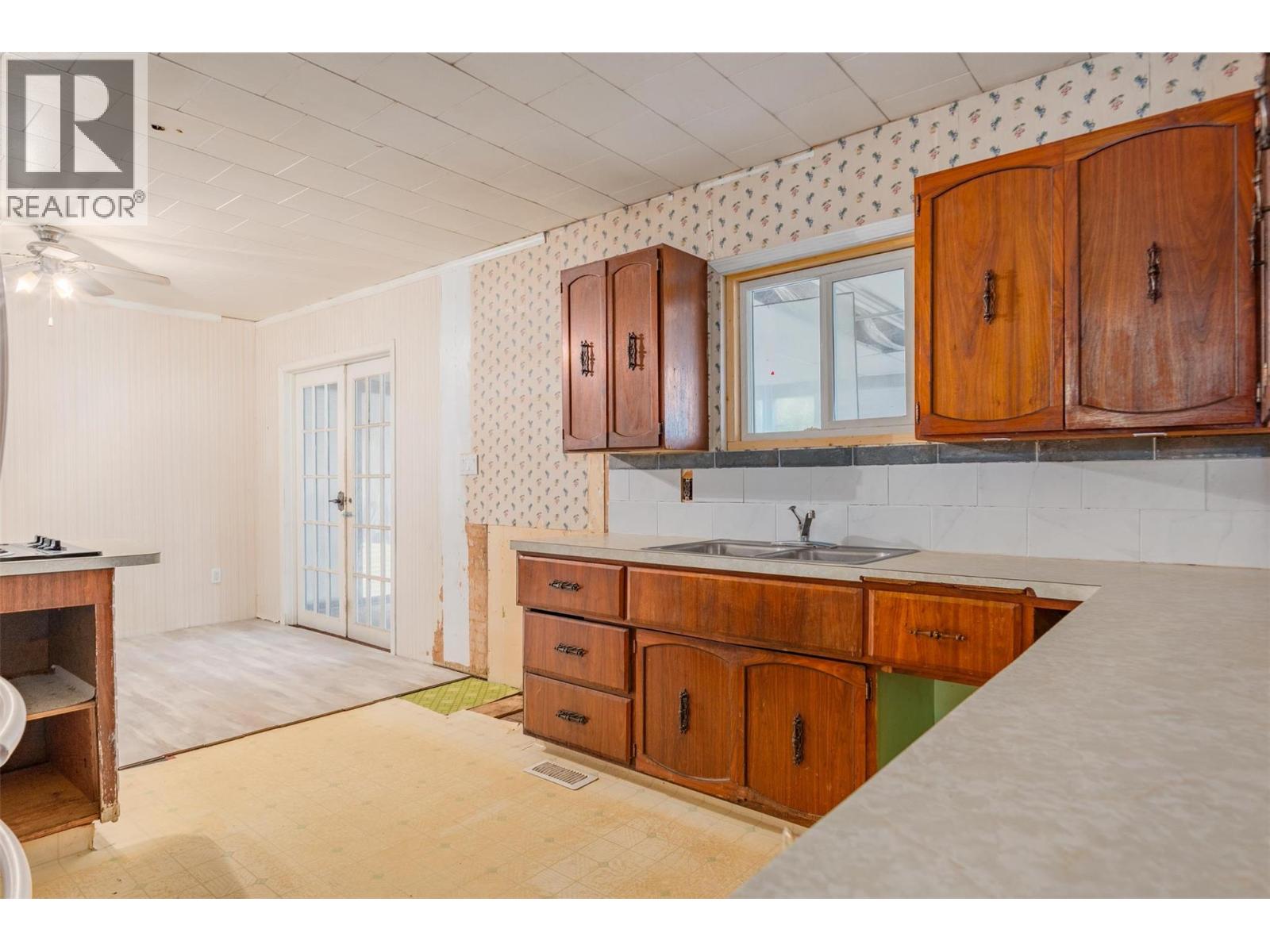 Kitchen of the brown house.
