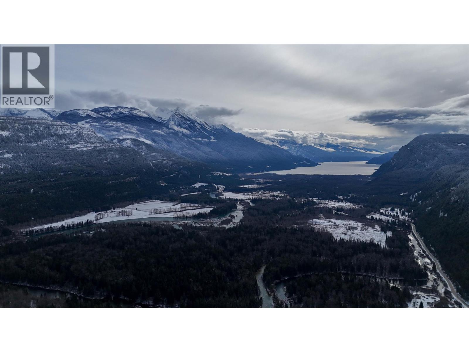 Birds Eye view from above property looking towards Kootenay Lake