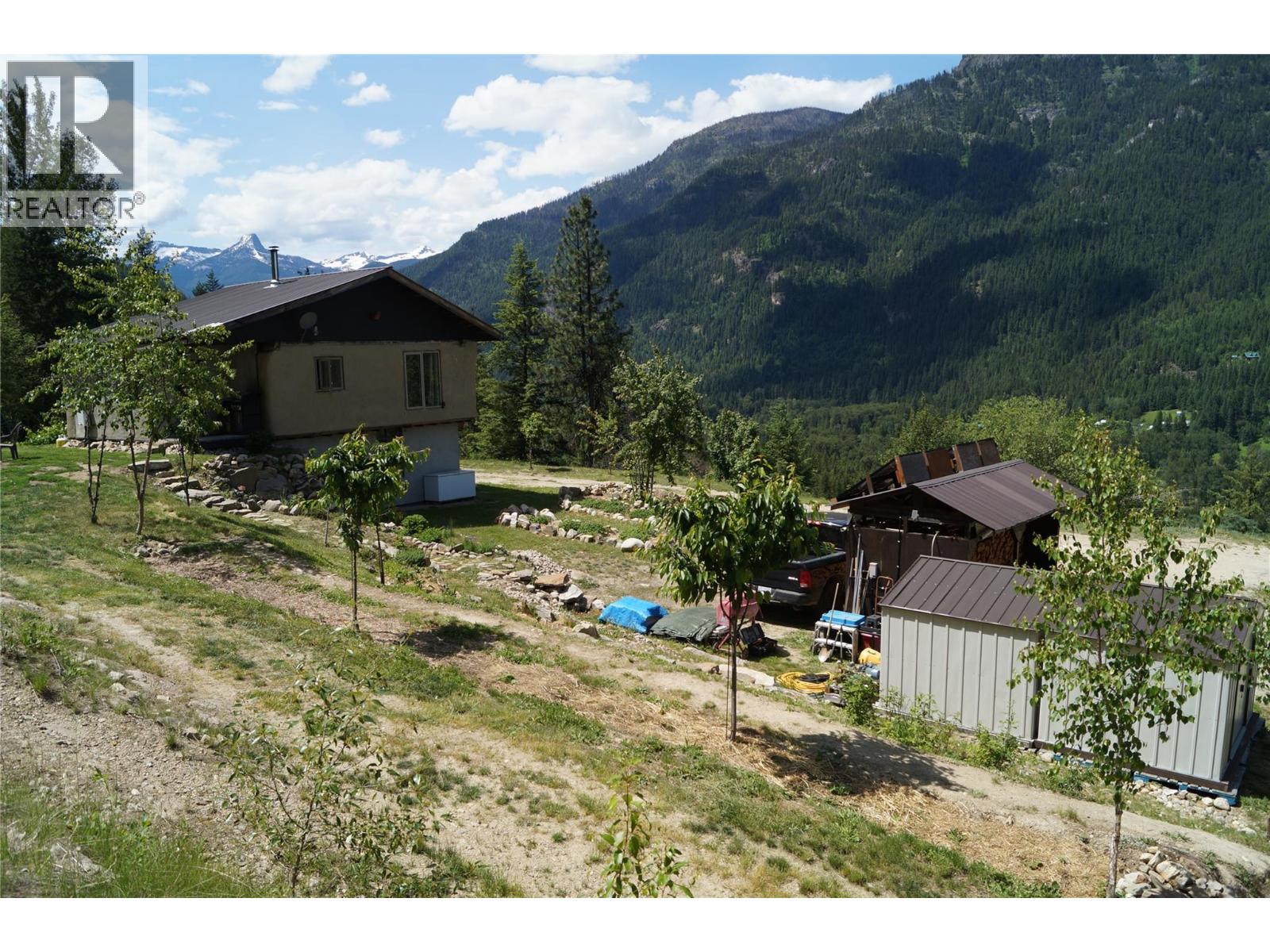 Main Straw-Bale Home, sheds, fruit trees, view