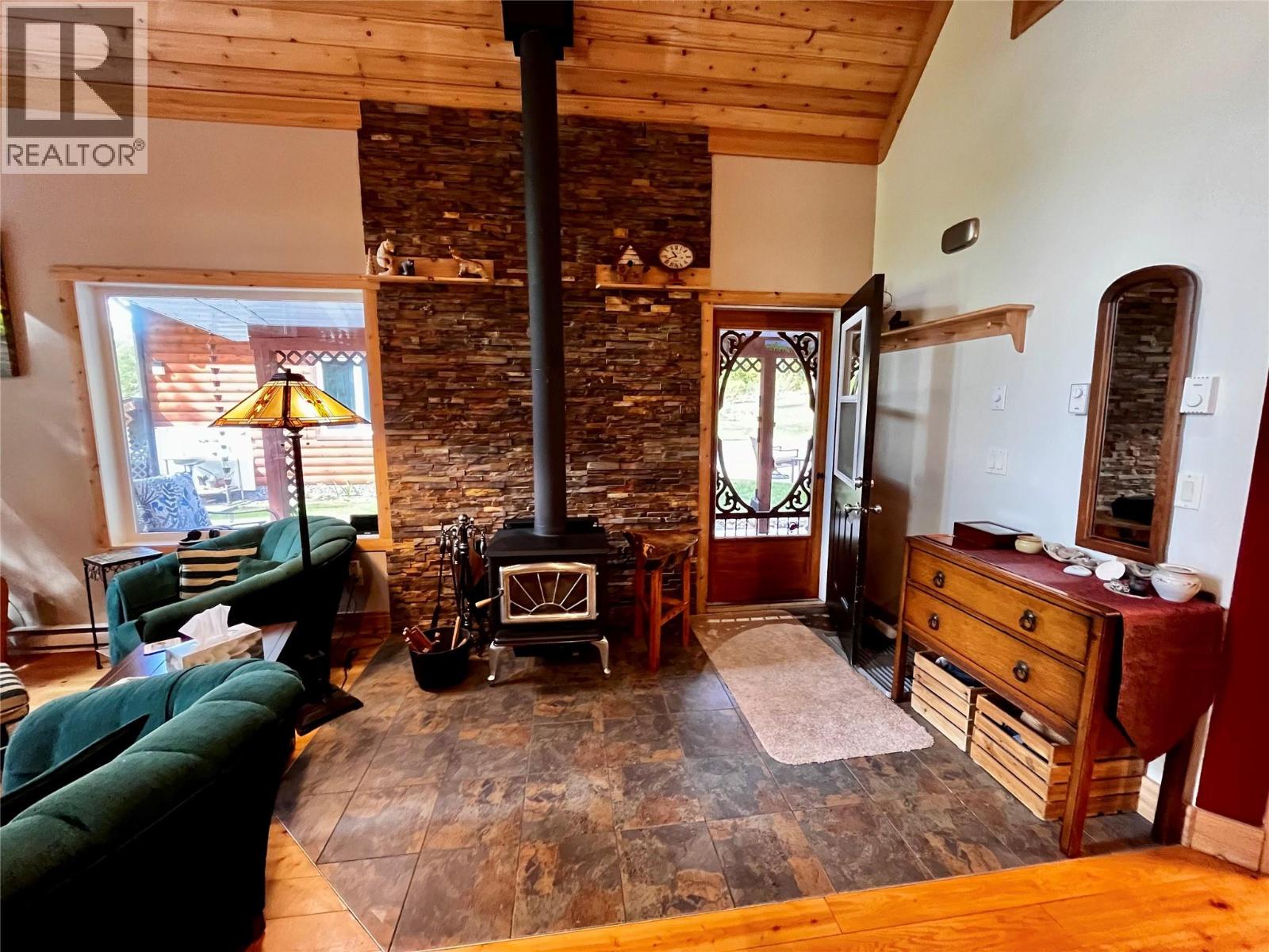 Wood stove and foyer area