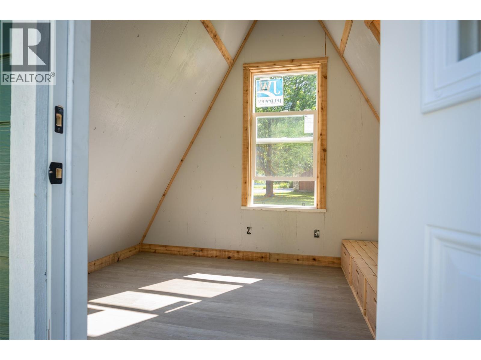 Interior of A-Frame with the skylight.