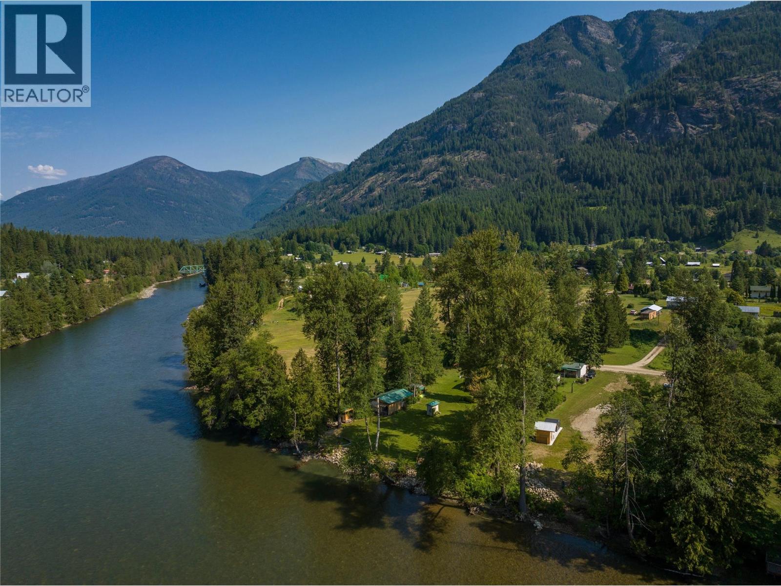 Slocan River looking towards Slocan Park Bridge.