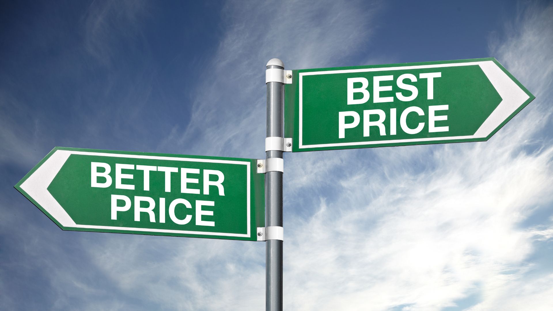 Two Street Signs that Say Best Price and Better Price