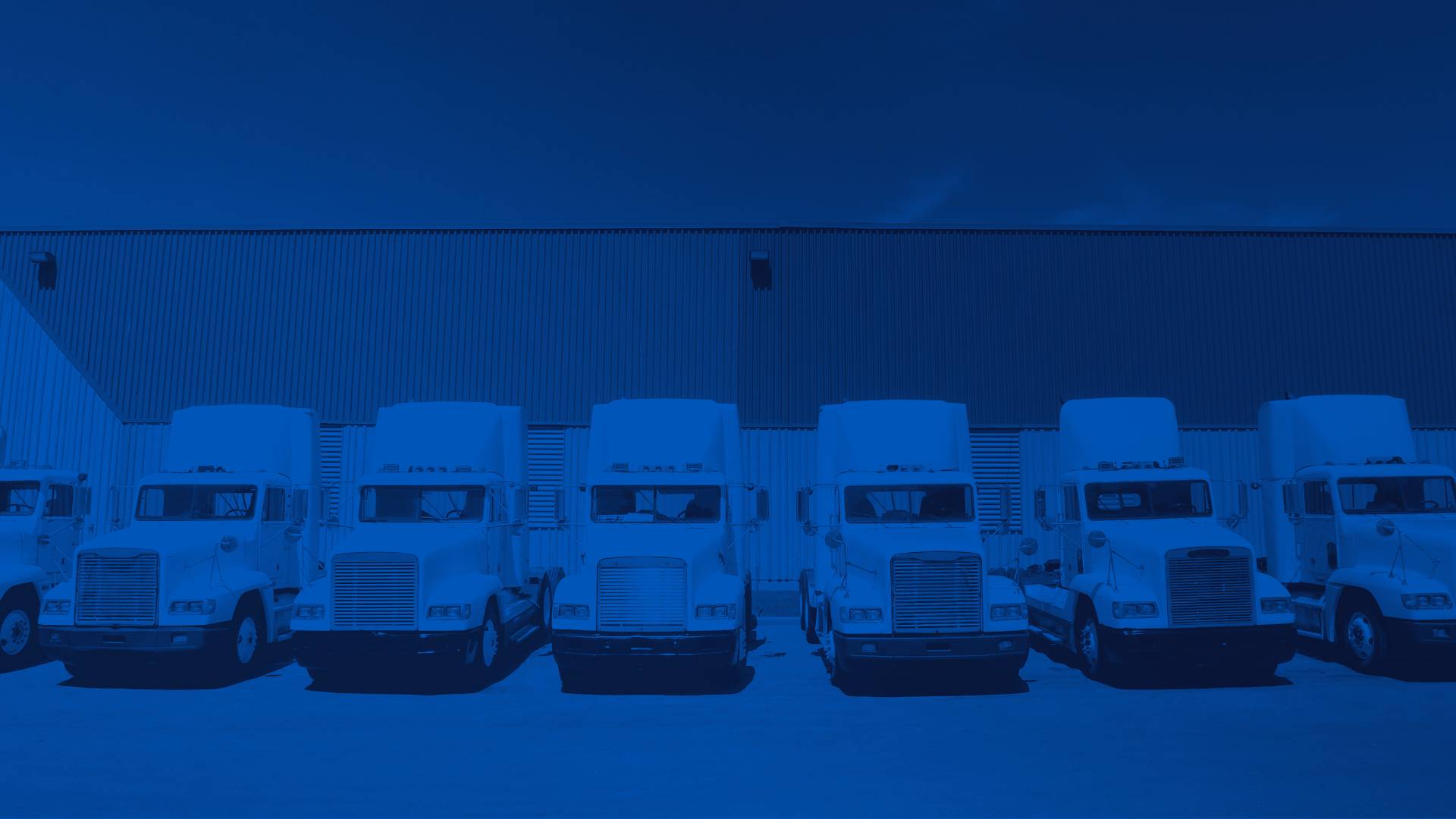 Line of White Semi Trucks in Front of a Building
