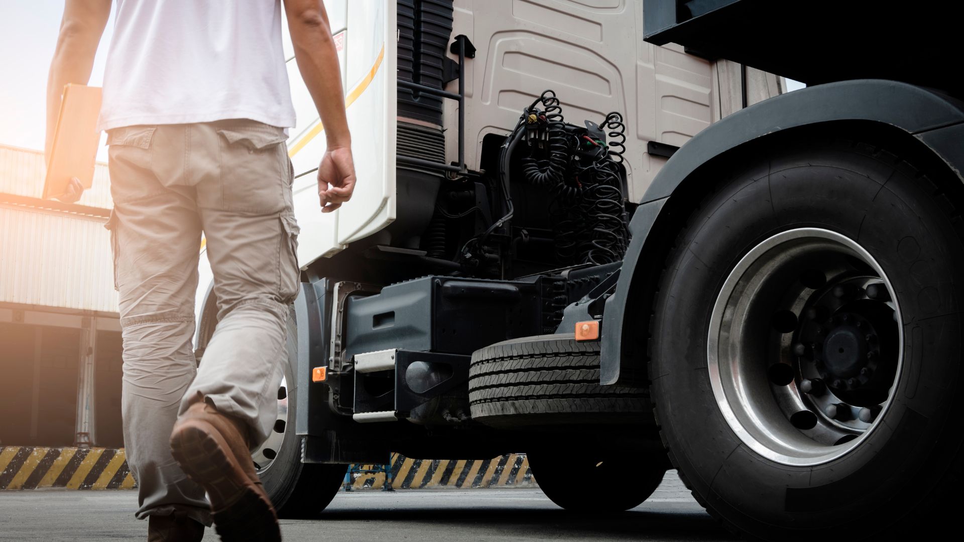 Man Walking Towards White Semi Truck