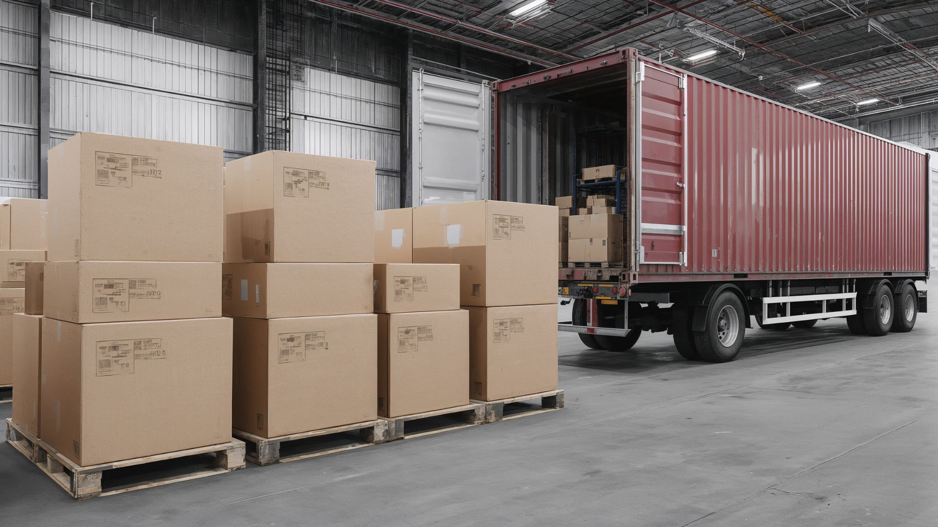 Pallets of Boxes Waiting to Be Loaded Onto a Truck in a Warehouse