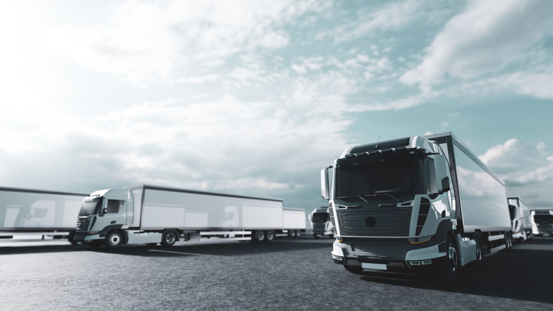 Futuristic Semi Trucks in Parking Lot