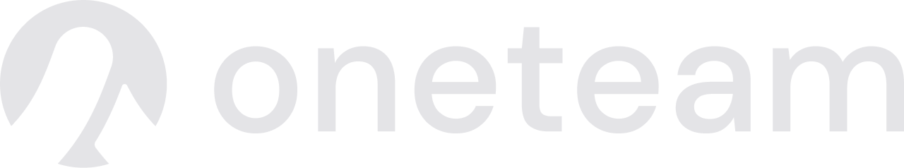 OneTeam company logo with a stylized triangular shape on the left and lowercase text on the right.