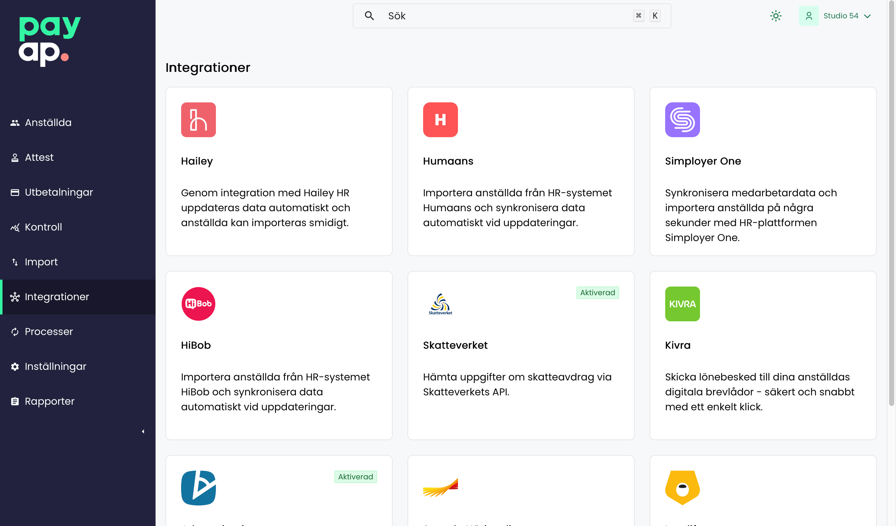 Screenshot på integrationssida
