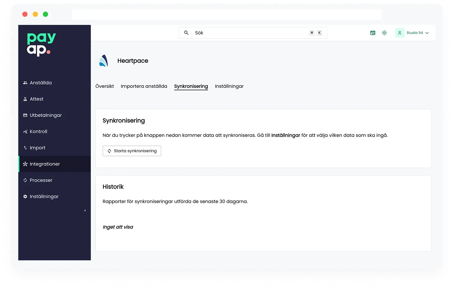 Heartpace integration visar synk