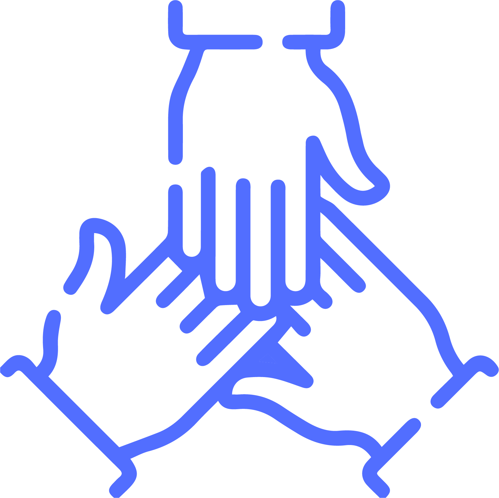 Icon of three hands overlapping indicating teamwork