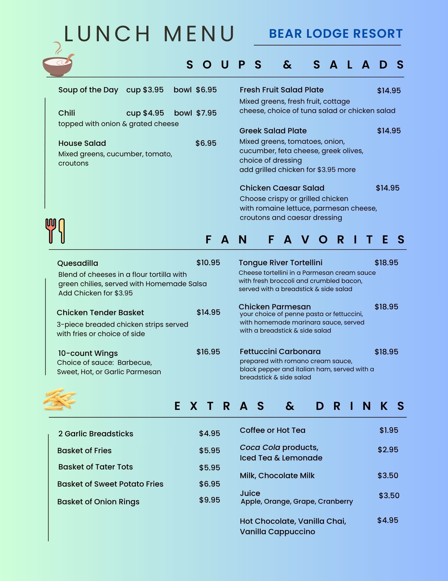 A lunch menu for a restaurant