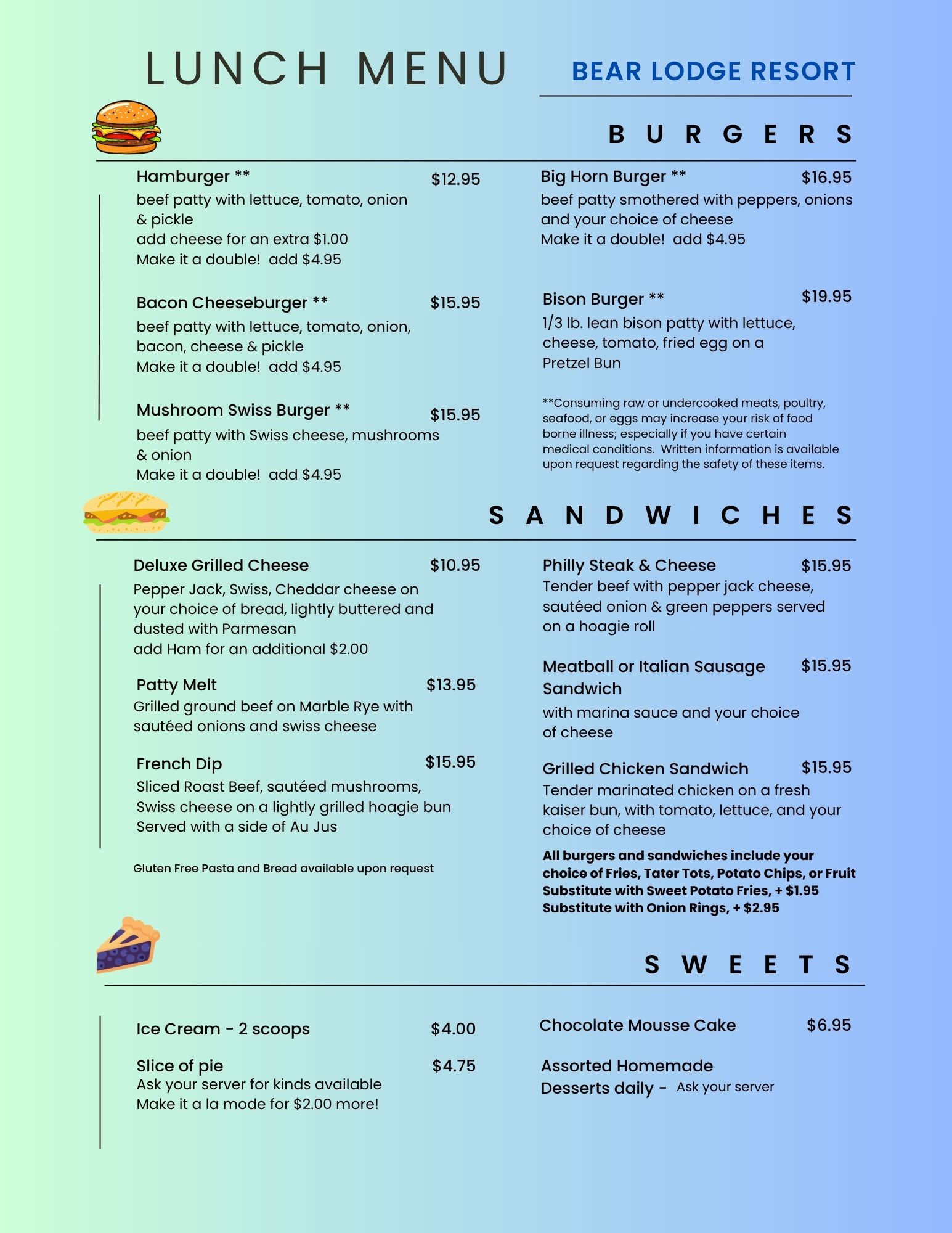 A lunch menu for a restaurant