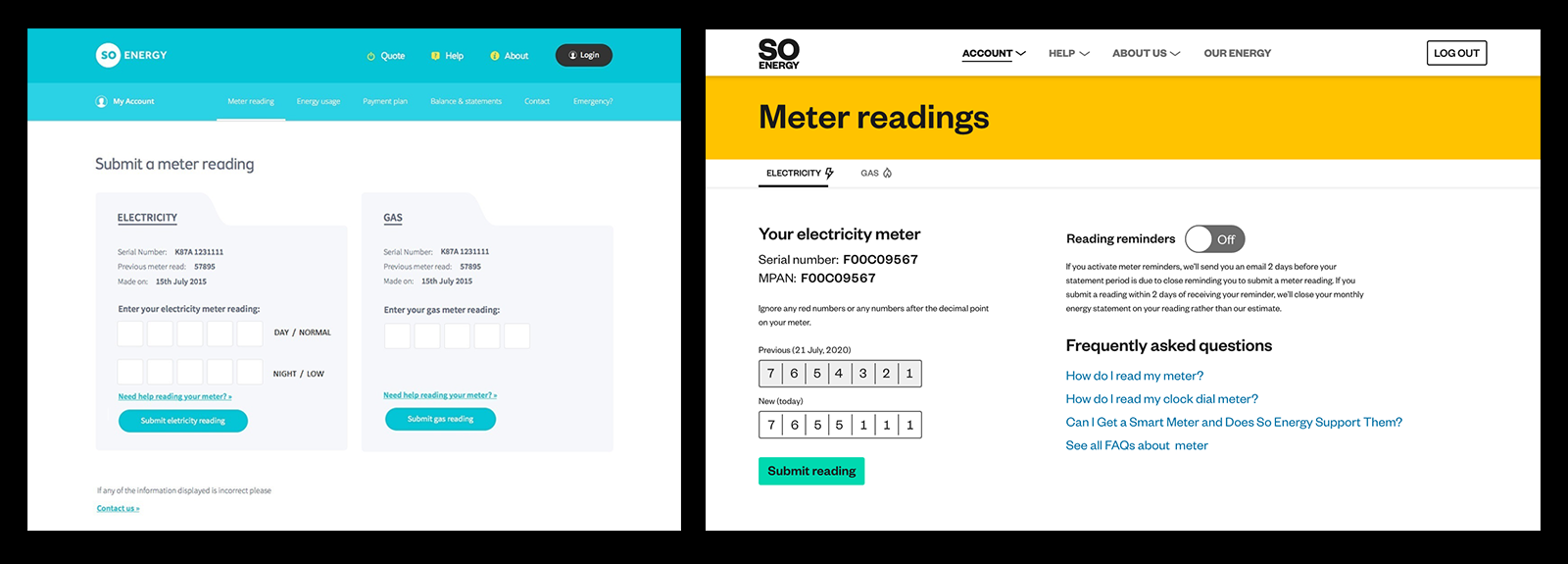 Meter reading screen redesign